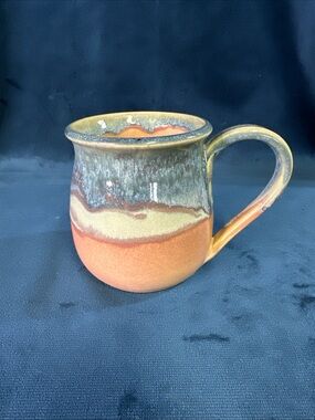 Studio Pottery Drip Glaze Mug Pink Blue Cream Signed